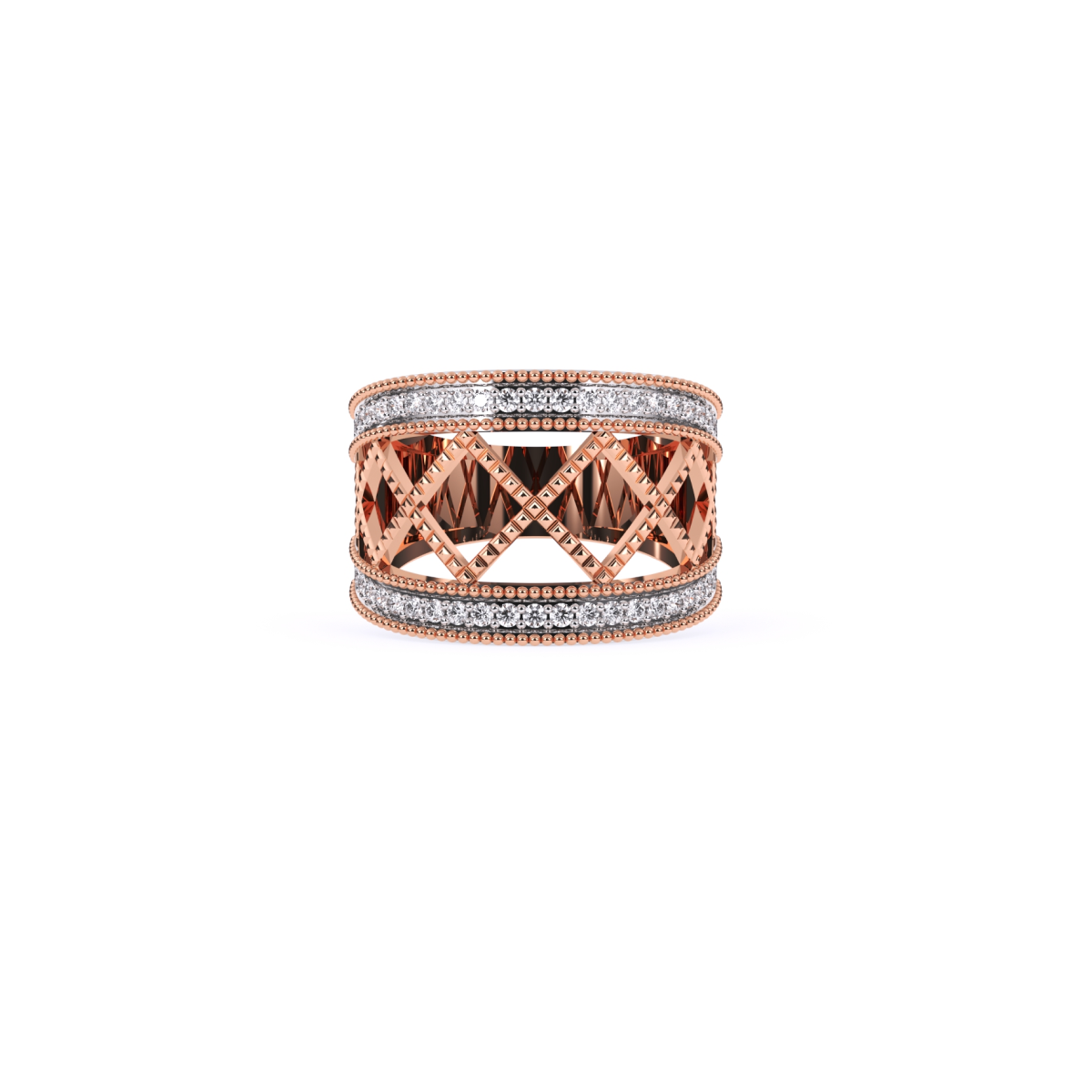 Crown Style Unique Round Diamond Rose Gold Band